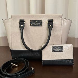 Kate Spade Black and Cream Satchel and Matching Wallet